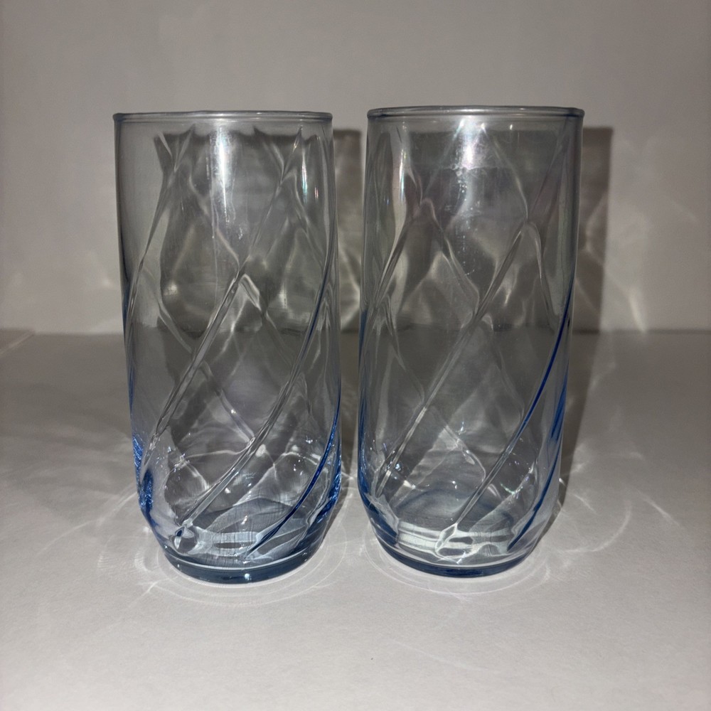 Libbey Blue Optic Swirl Glasses Large Tumblers 16 oz Set of 2