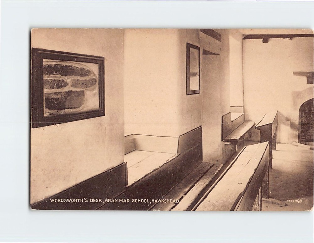 Postcard Wordsworths Desk Grammar School Hawkshead England