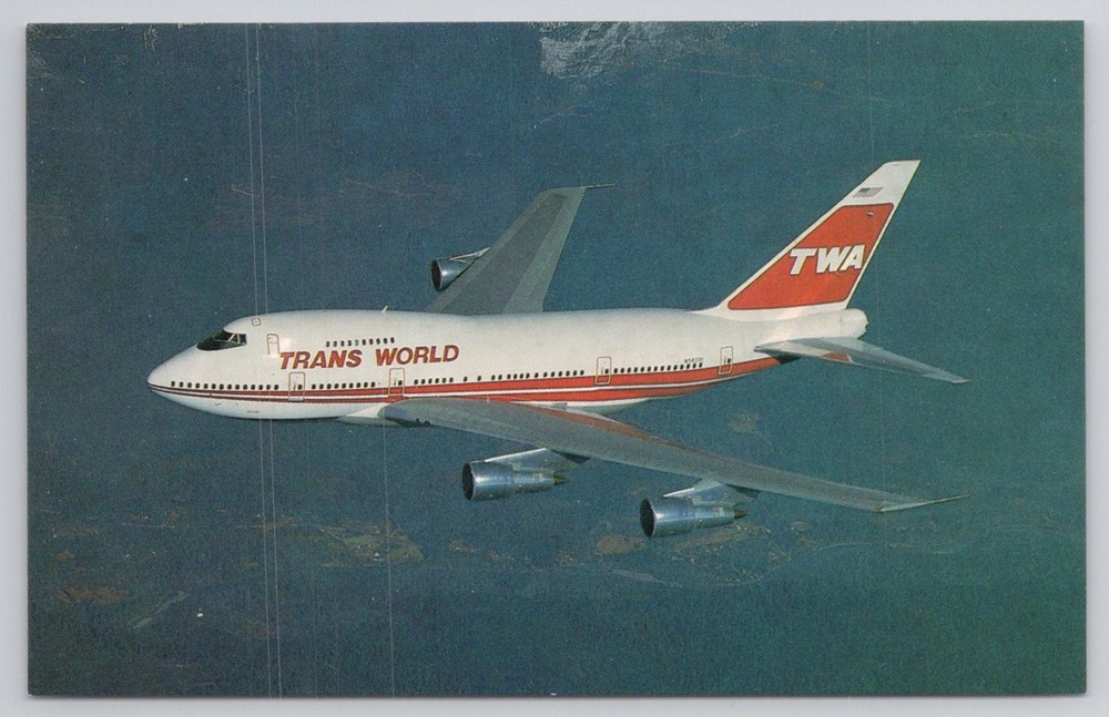 TWA Trans World Airlines Boeing 747SP-31 Jet Airplane Postcard 1980s Aviation