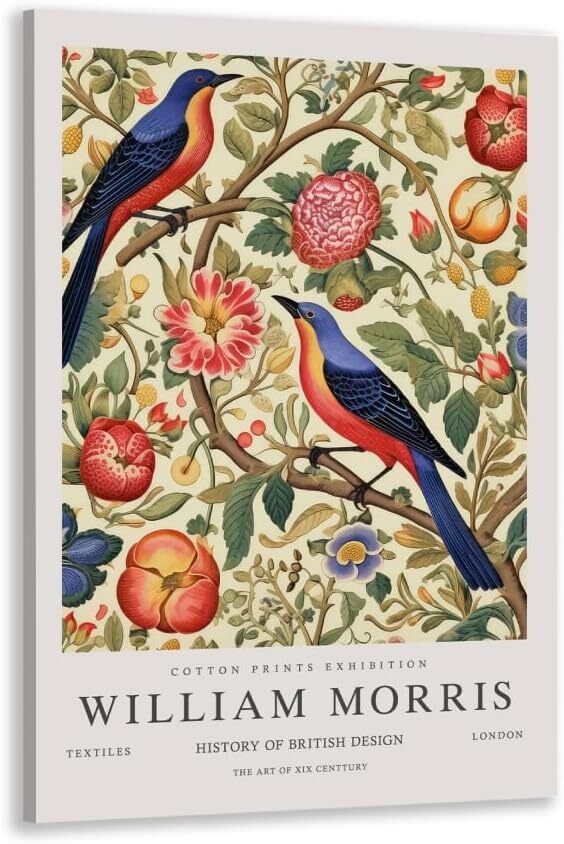 William Morris Poster Vintage Wall Art Textiles Art Vintage Poster Bird Canvas