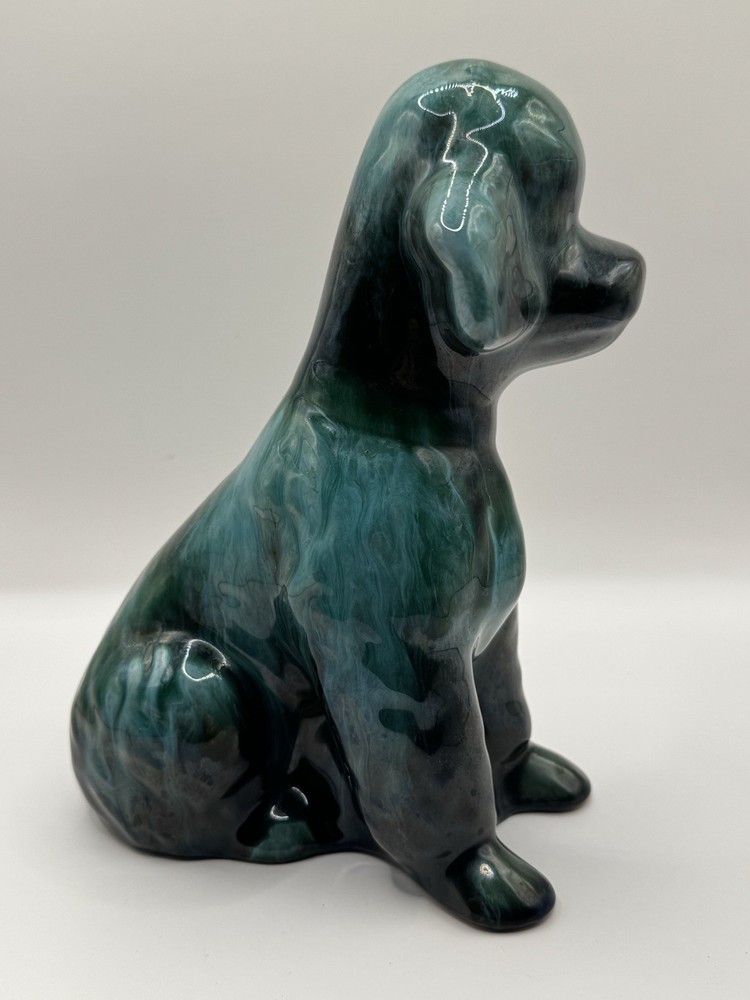 Vtg Blue Mountain Pottery Poodle Dog Green & Black Color