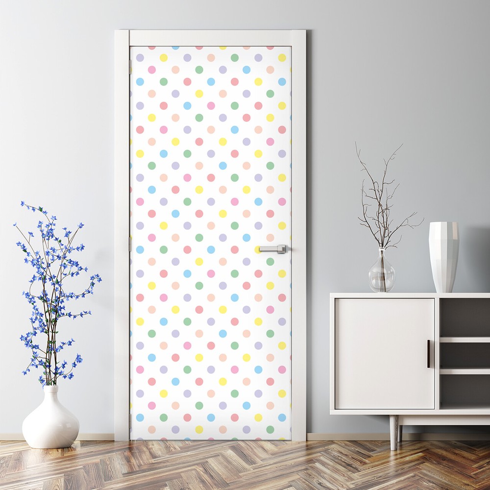 Polka dot self-adhesive green and yellow repositionable door decal