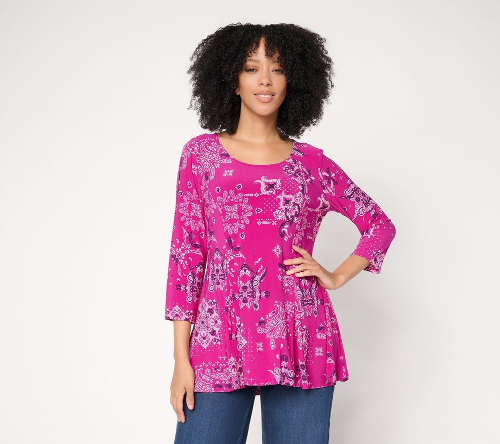Women Control Women's Top Sz L Como Jersey Godet Pink A678114