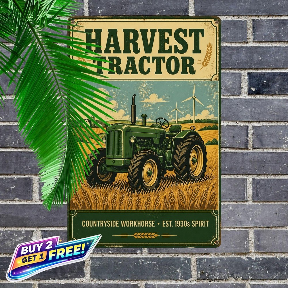 Classic Tractor Engine Tin Metal Sign Vintage Garage Wall Decor