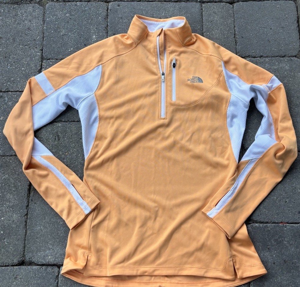 The North Face FlashDry Women's Athletic 1/4 Zip Mock Neck Top Orange White M