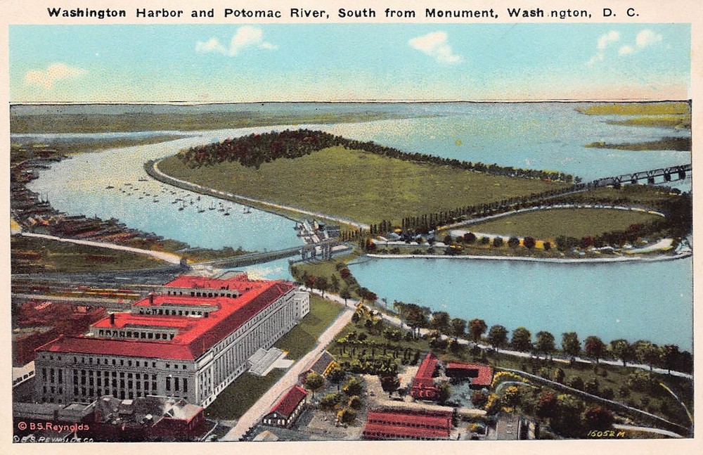 Washington DC Harbor Potomac River Georgetown Roosevelt Bridge Vtg Postcard C45