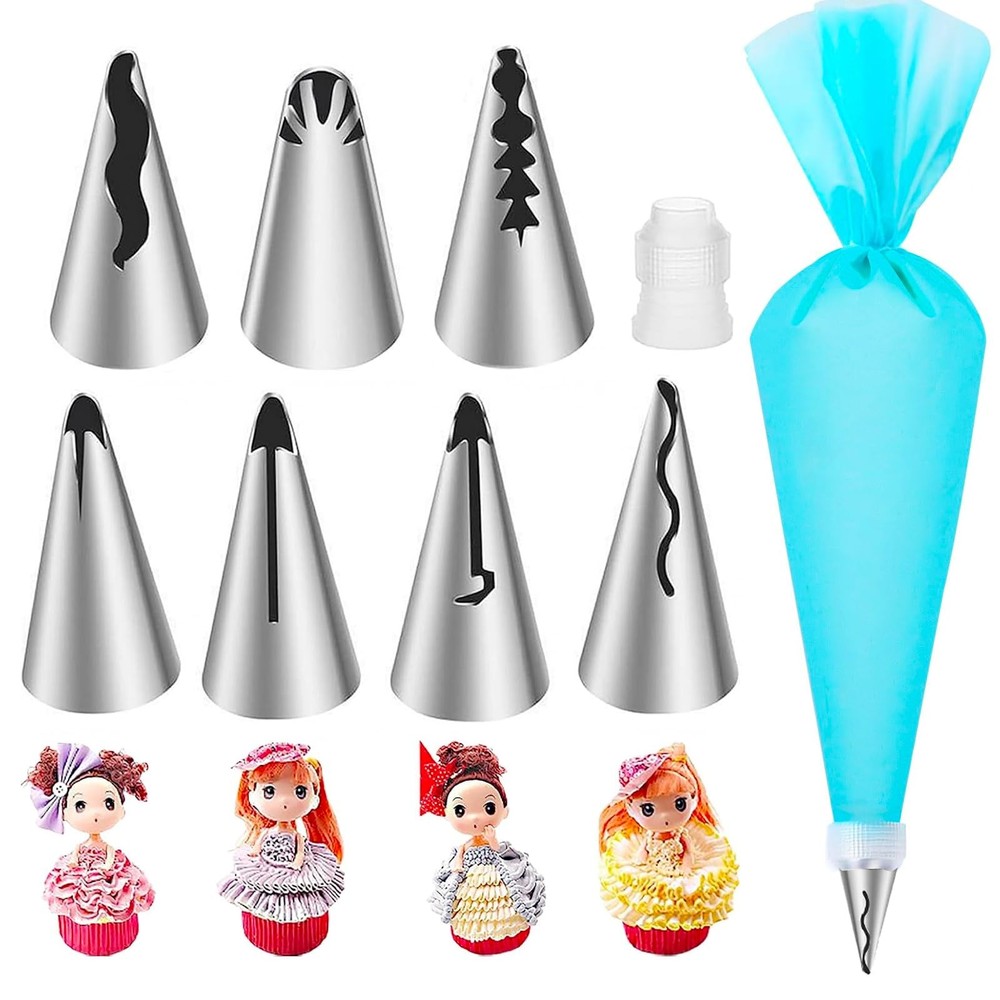9-Piece Stainless Steel Vintage Ruffle Cake Piping Tips Set for Decorating