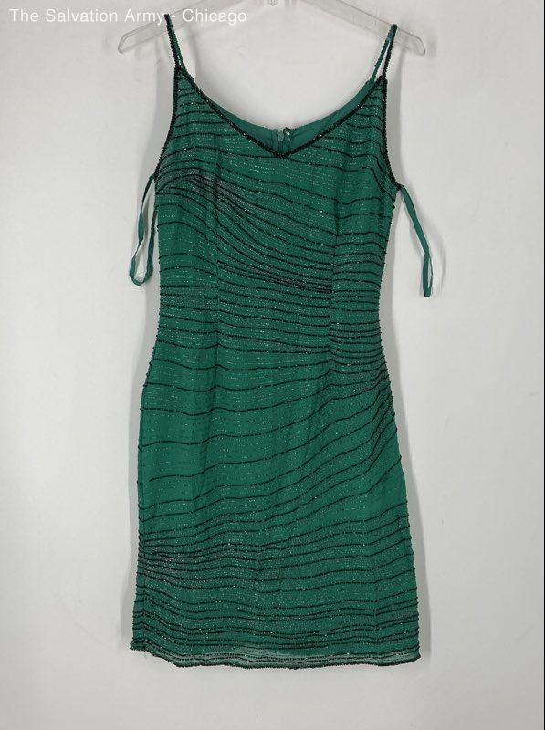 RAGA Womens Green Striped Silk Gemstone V-Neck Sleeveless Tank Dress Size Small