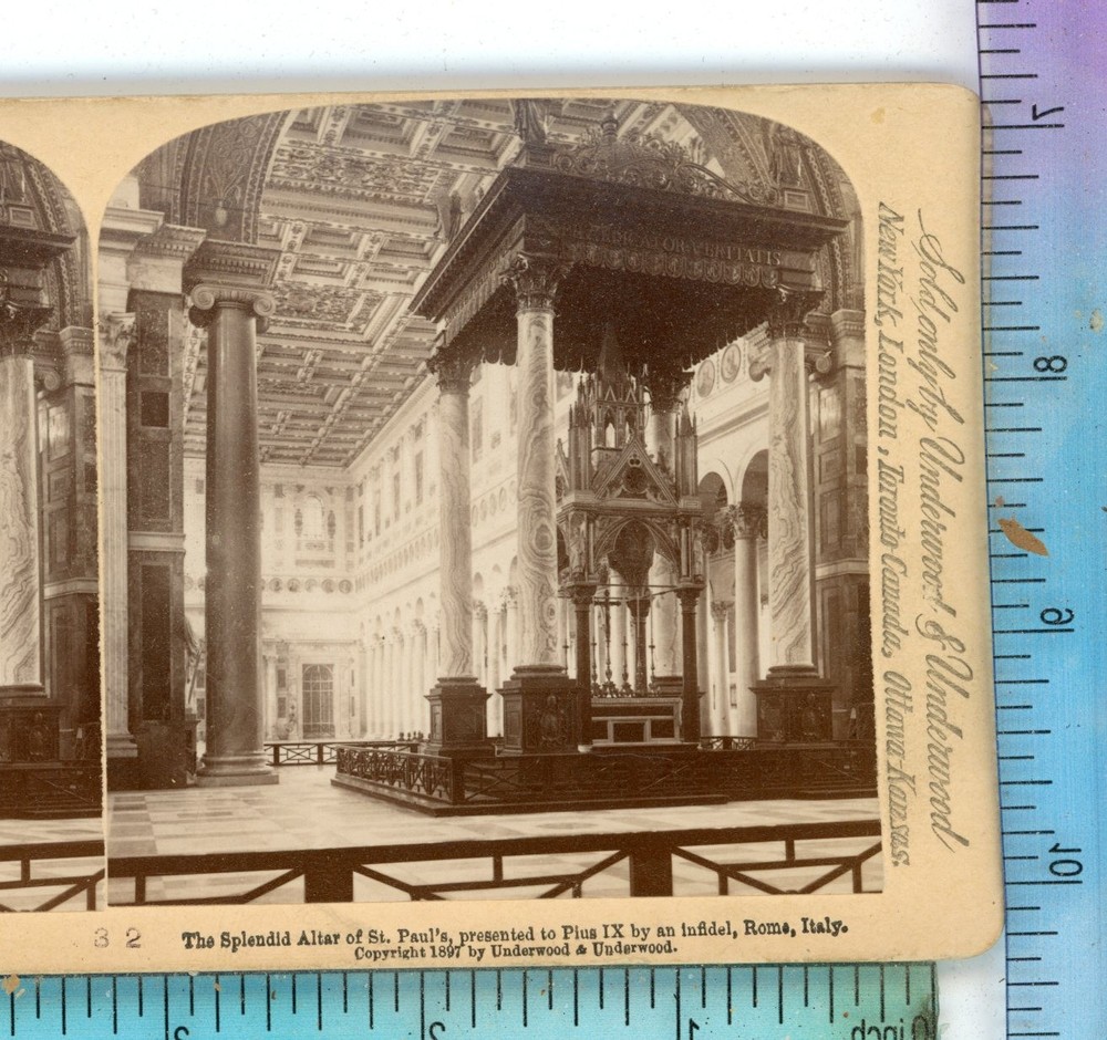 Splendid Altar St Paul Presented Pius IX Rome Italy Underwood Stereoview
