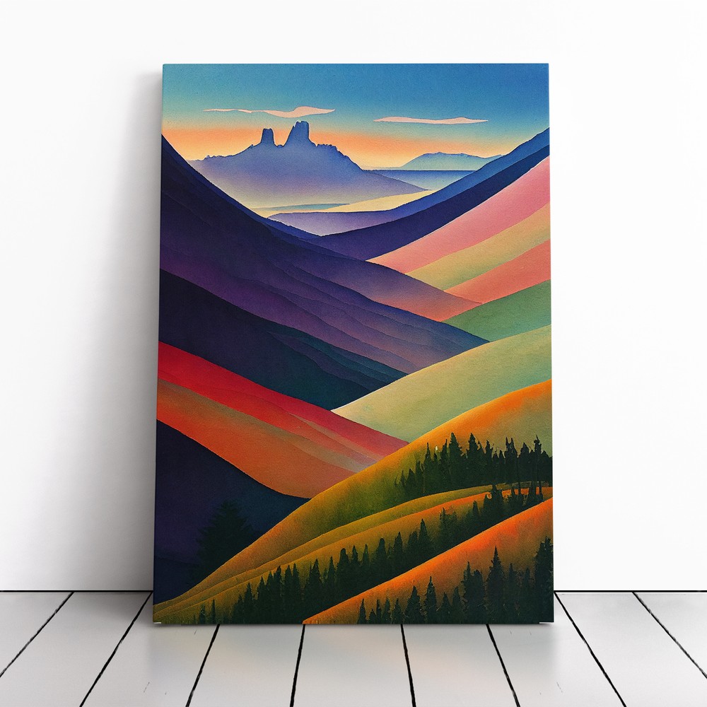 Mountain Landscape Painted No.6 Canvas Wall Art Print Framed Picture Home Decor