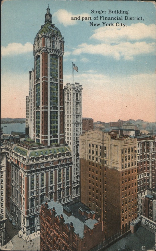 New York City, NY Singer Building Financial District 1910 Vintage Postcard