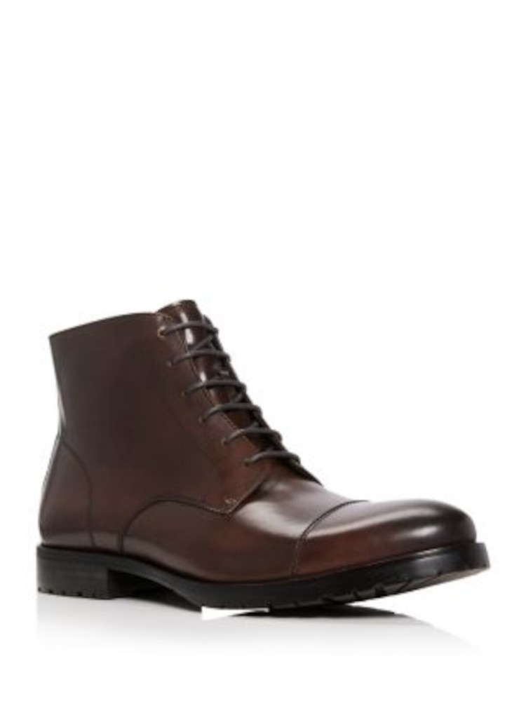 Designer Brand Mens Brown Cap Toe Block Heel Leather Boots Shoes 9.5