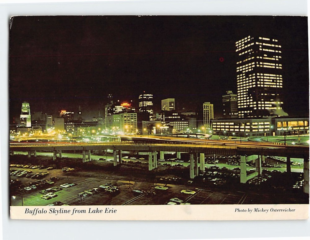 Postcard Buffalo Skyline at Night New York USA