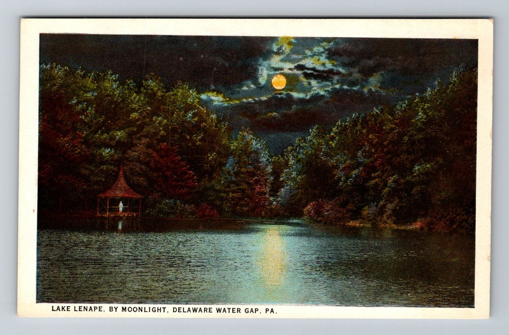Delaware Water Gap PA-Pennsylvania, Lake Lenape Moonlight Scene Vintage Postcard
