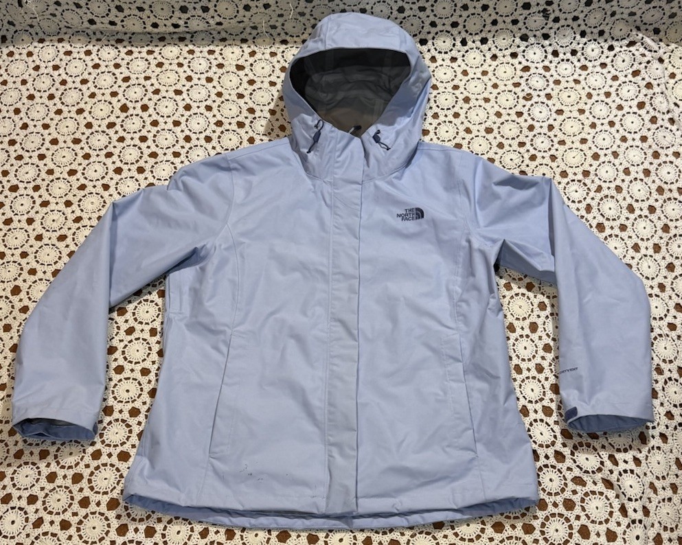 The North Face Jacket Womens Sz XL Blue DryVent Hooded Rain Shell Hike Camp