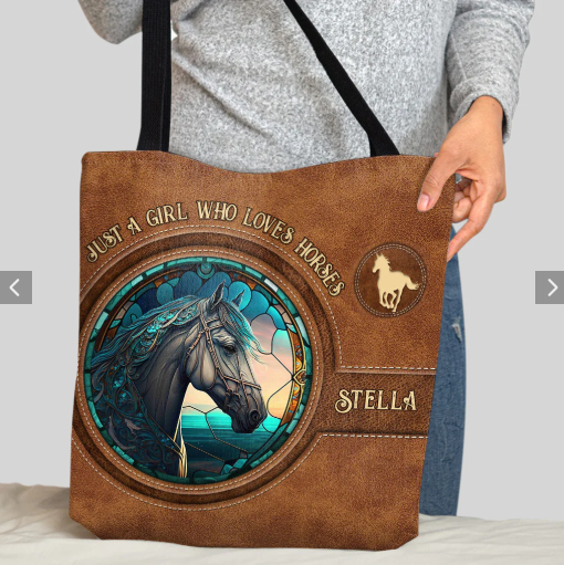 Personalized Horse Tote Bag, Stained Glass Horse Handbag