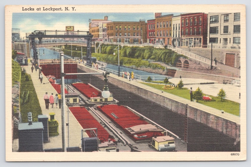 Linen~Air View Locks @ Lockport New York~Vintage Postcard