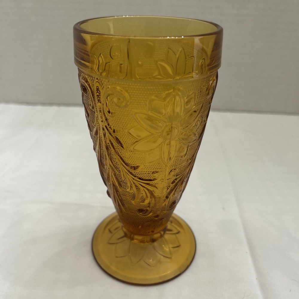 Vintage Indiana Glass Amber Tiara Sandwich Glass Iced Tea/Water Footed Glass