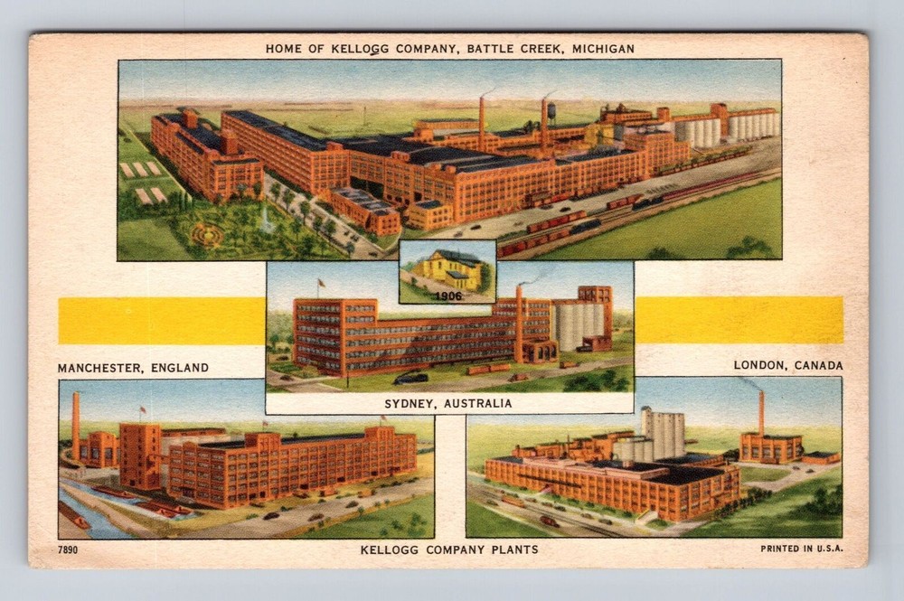 Battle Creek MI-Michigan, Kellogg Company Plants Worldwide, Vintage Postcard