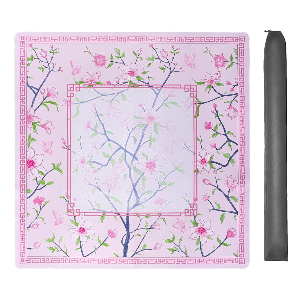 Pink Printed Mahjong Mat (31.5”x31.5”) with Black Carrying Bag, Anti-Slip, No...