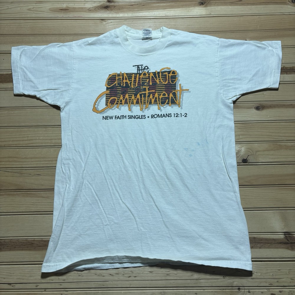 Vintage 90s The Challenge Of Commitment Romans 12:2 Jesus Bible  Shirt Size L
