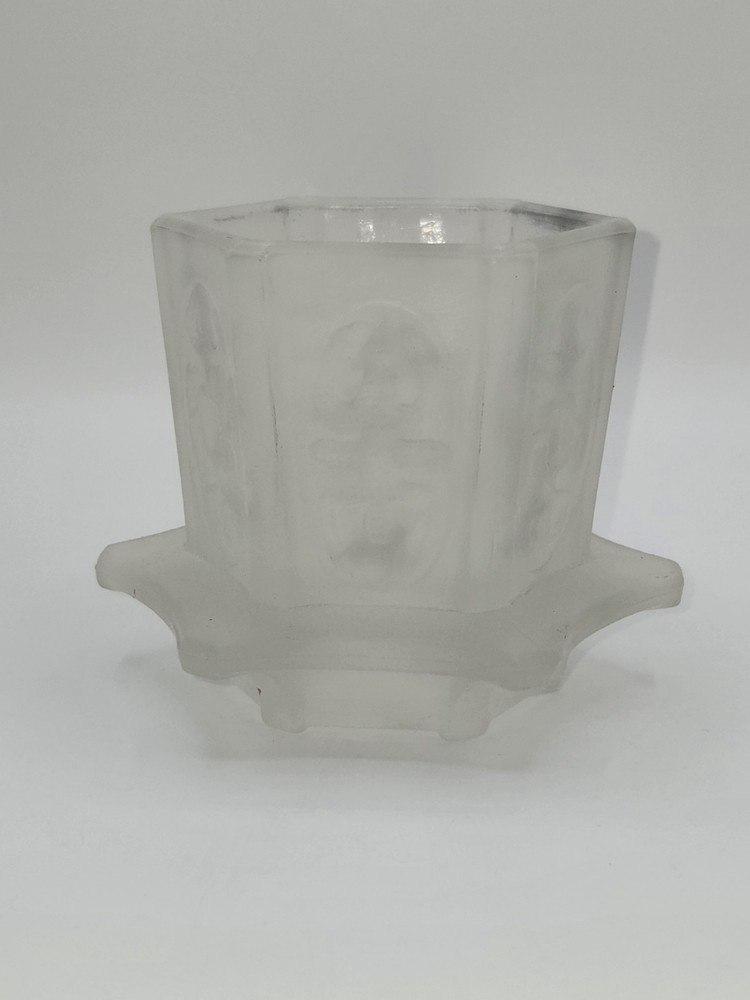 Homco Pagoda Frosted Glass Fairy Lamp Base Figural Panel Octagonal Vintage 5”