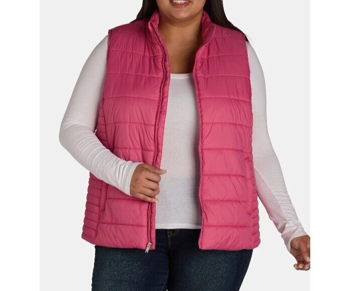 Time and Tru Women's Plus Size Puffer Vest Rose Mum 1X 16W-18W