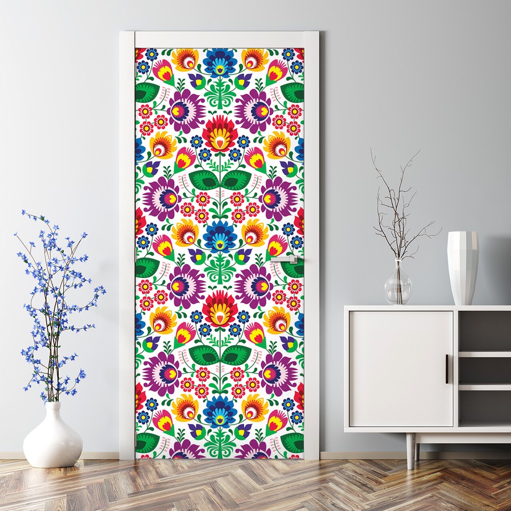 Floral polish self-adhesive Colourful green and red Door Decal self adhesive