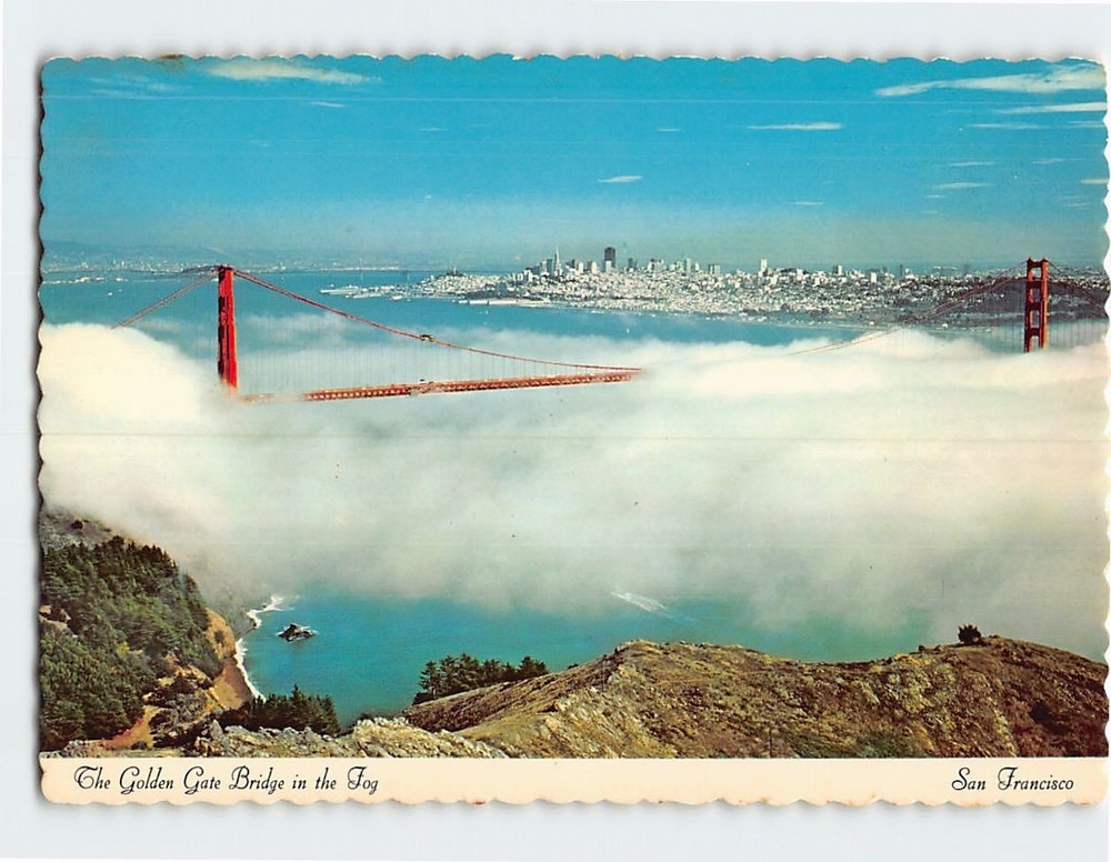 Postcard The Golden Gate Bridge in Fog San Francisco California USA