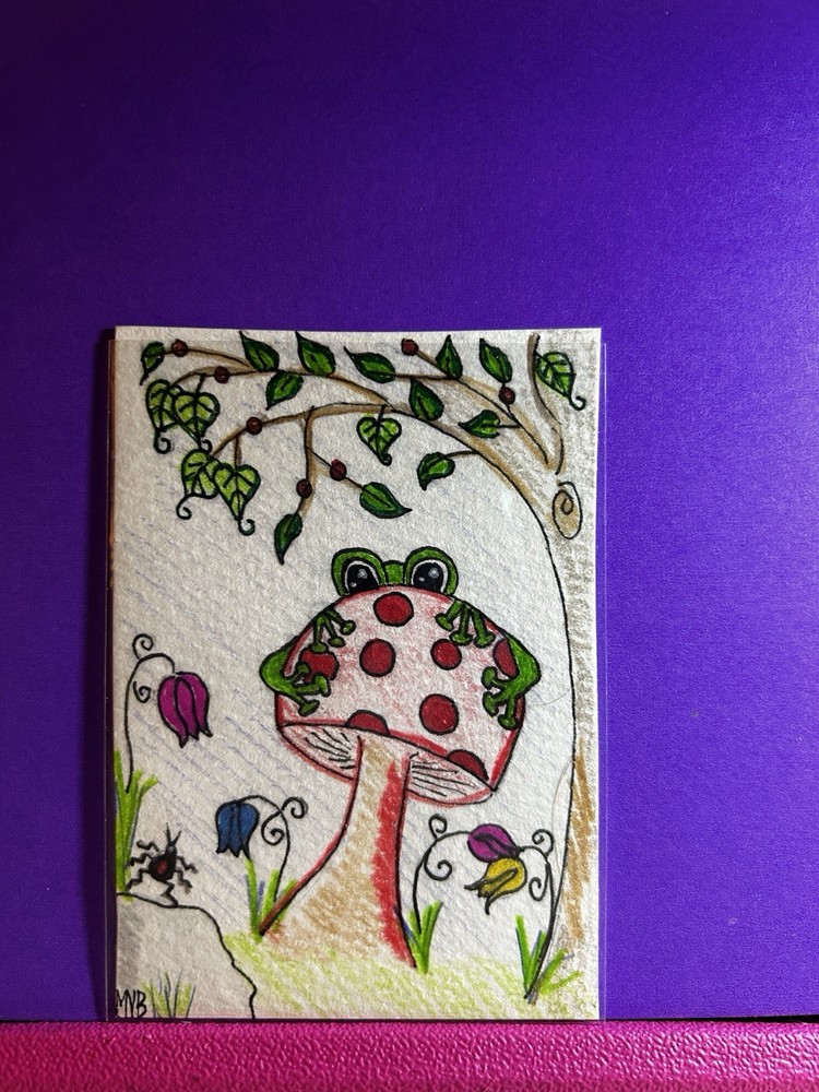 ACEO Art Card Original’ Toad On His Stool