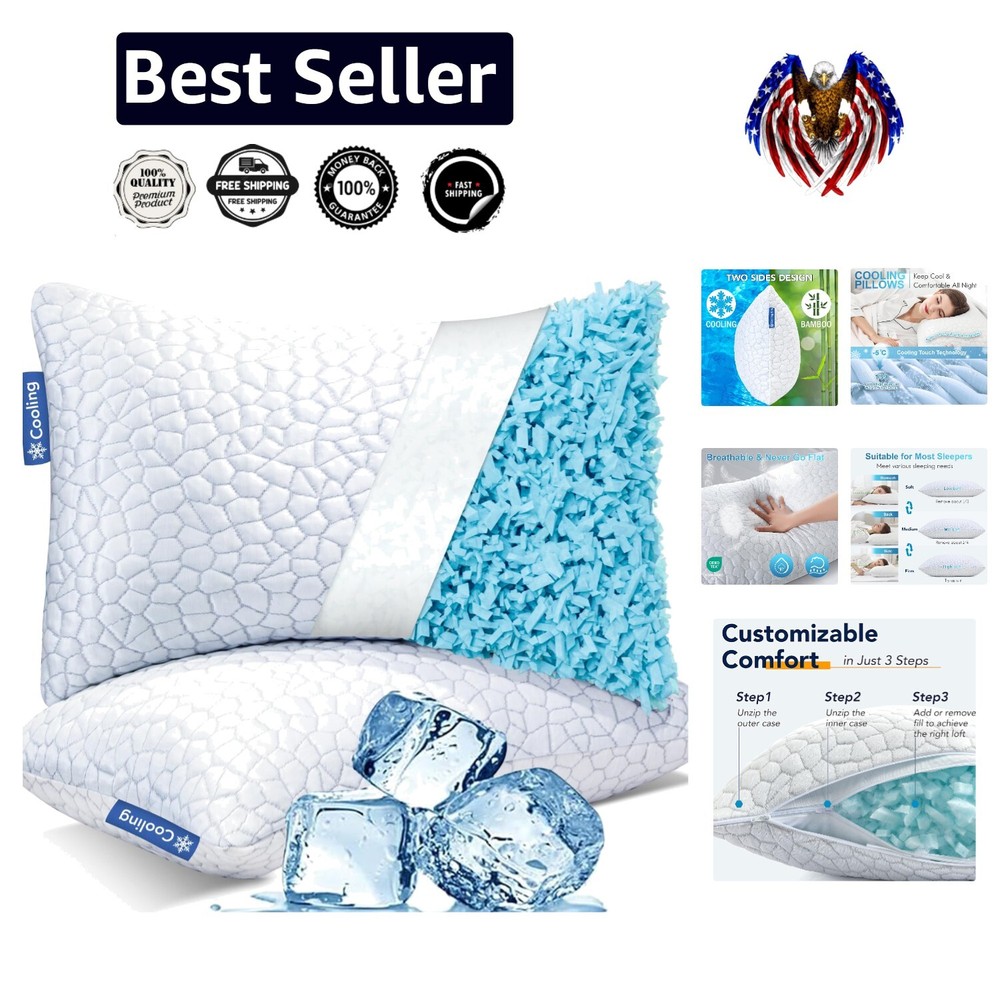 Premium Shredded Memory Foam Pillows - Cooling Comfort, Standard Size 20