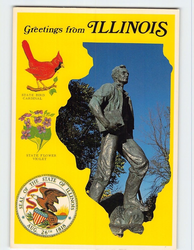 Postcard Statue of Abraham Lincoln Greetings from Illinois USA