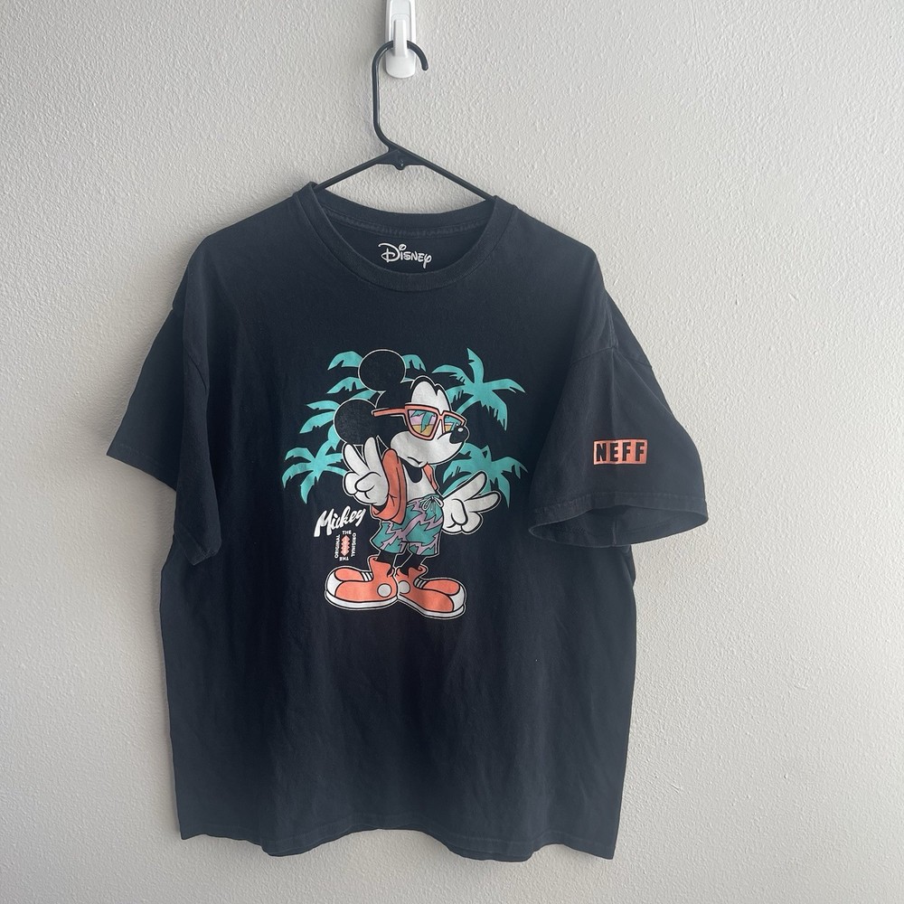 Disney Mickey Mouse Graphic Tee XL Black NEFF Tropical Mens Shirt