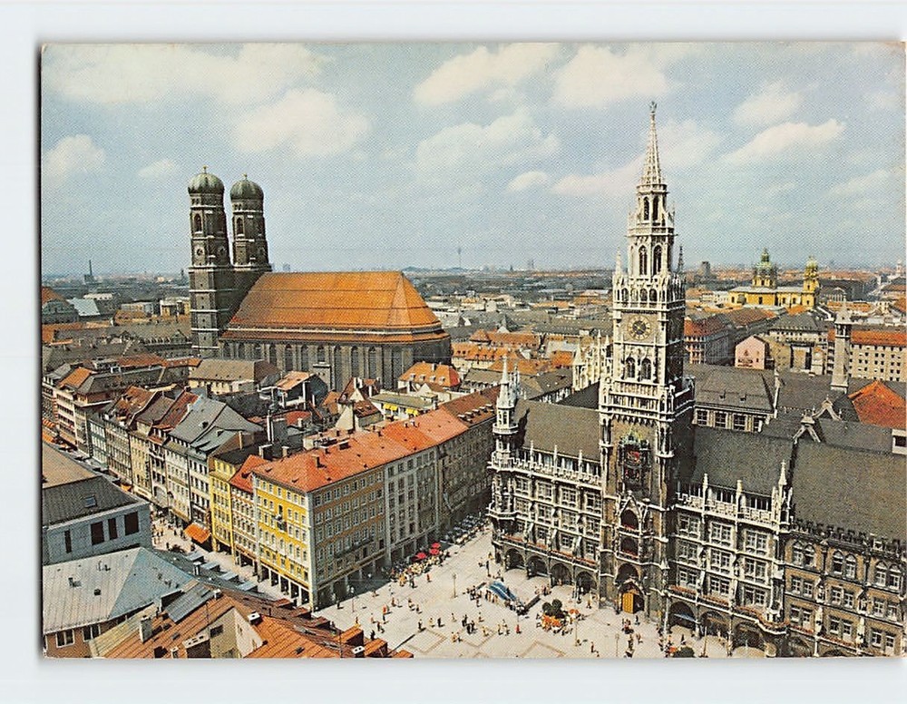 Postcard Cathedral & CIty Hall Munich Germany