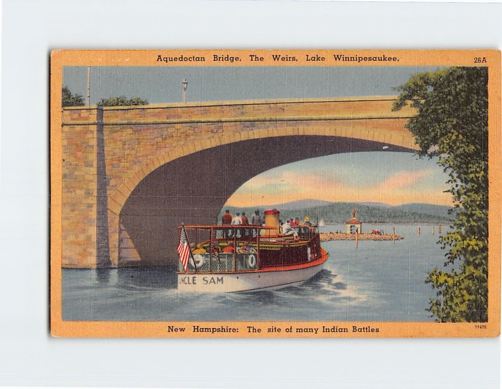 Postcard Aquedoctan Bridge The Weirs Lake WInnipesaukee NH USA