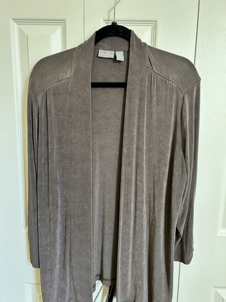 Chico's Travelers Slinky Cardigan Size 2 Open Front Long Sleeve Brown EUC