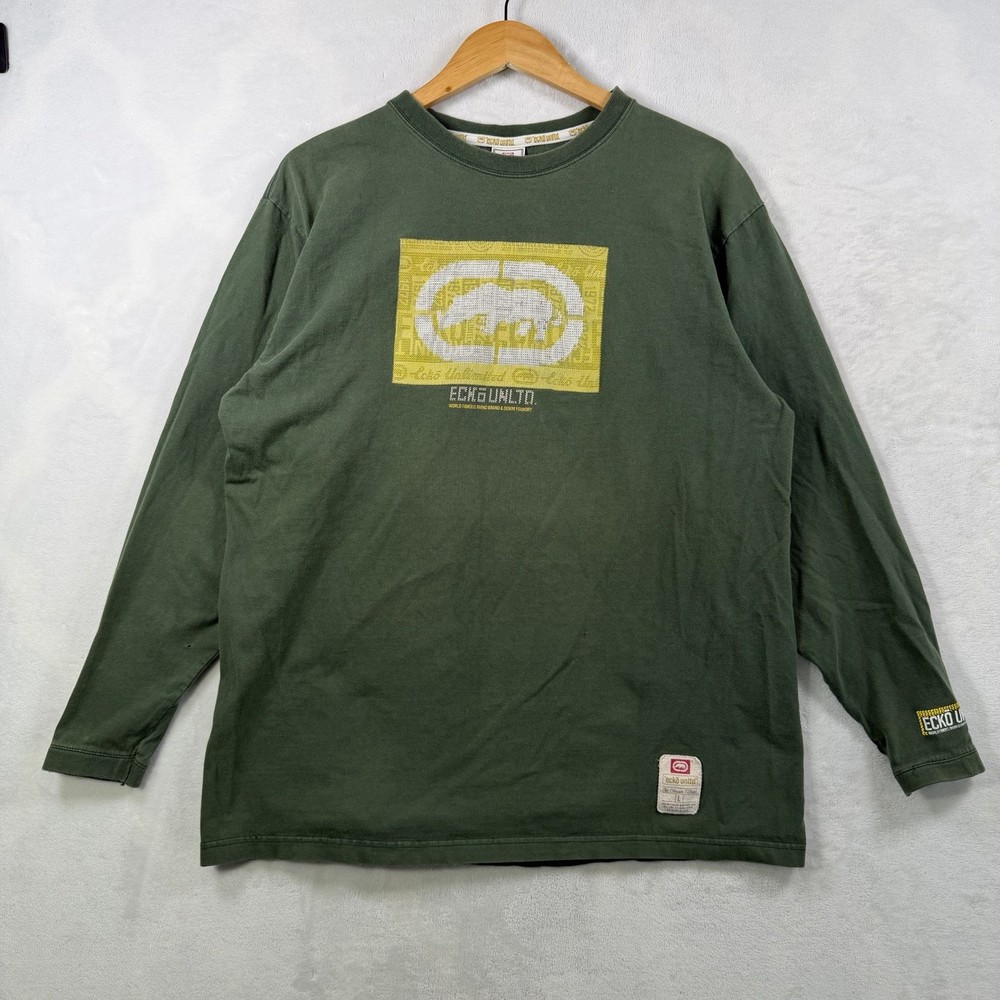 Vintage Y2K Ecko Unltd Shirt Mens L Skater Grunge Rhino Logo Long Sleeve