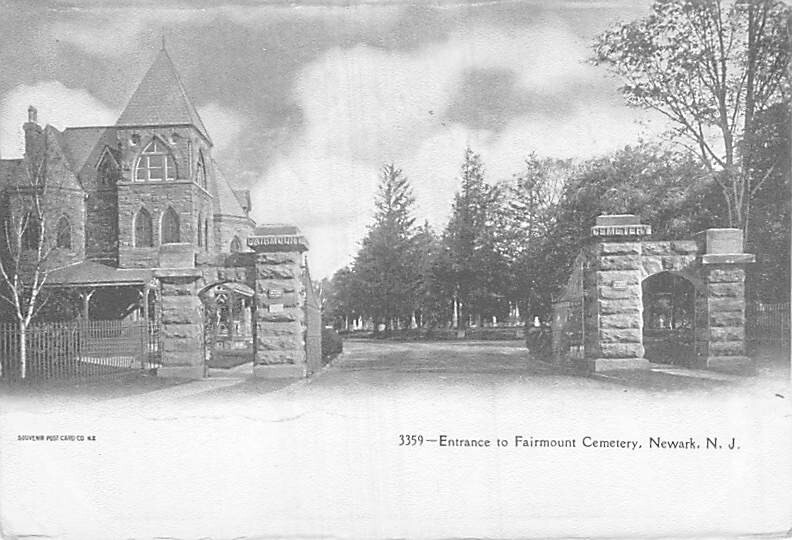 Postcard NJ: Entrance to Fairmount Cemetery, Newark, New Jersey, Antique UDB