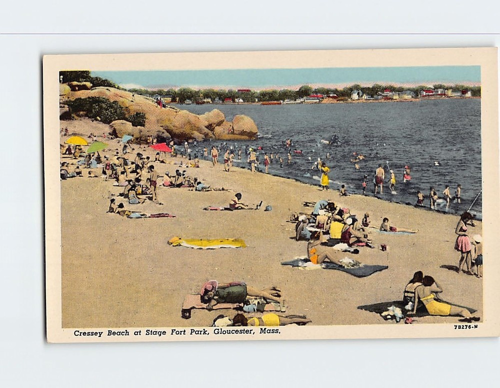 Postcard Cressey Beach at Stage Fort Park Gloucester Massachusetts