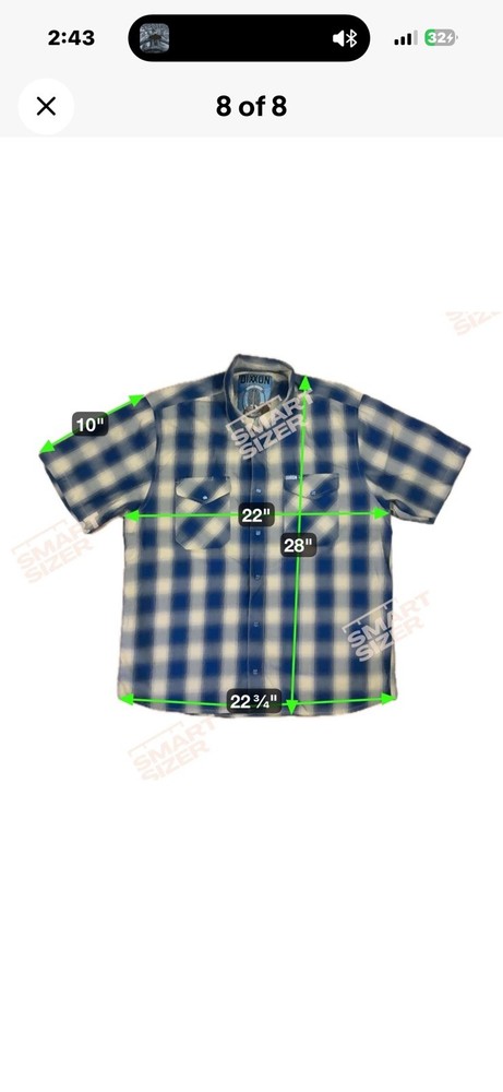 Dixxon Shirt Mens LARGE Blue Plaid Short Sleeve Pearl Snap The Stern Bamboo