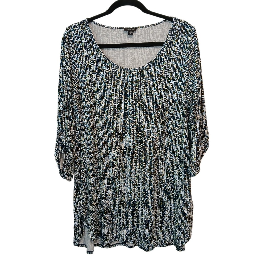 J.Jill Wearever Collection Sz M 3/4 Tab Sleeve Multicolor Tunic Stretch Travel
