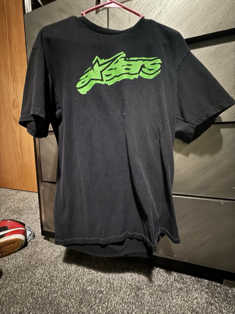 Alpinestars Men's Black Green Graphic Logo Cotton Crew Neck Short Sleeve T-Shirt