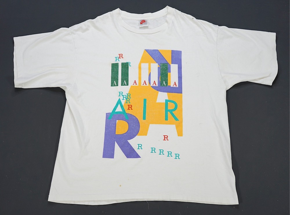 Rare Vintage NIKE AIR Spell Out Swoosh Abstract Graphic T Shirt 80s 90s White-image