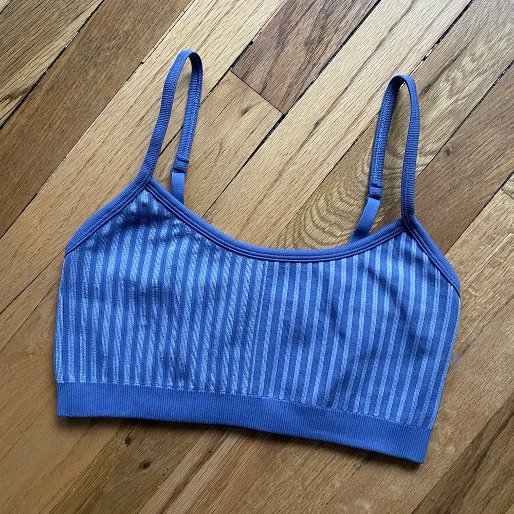 Aerie Blue Striped Ribbed Sports Bra M Nylon Spandex Low Support
