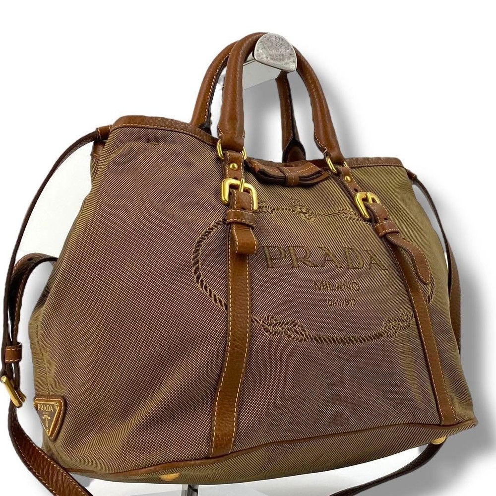 PRADA Two-Way Shoulder Bag in Canvas and Leather with Adjustable Strap