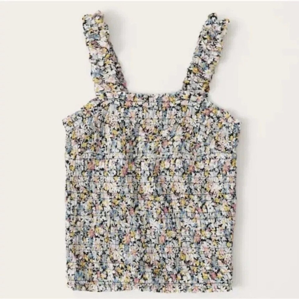 Abercrombie & Fitch XS Smocked Floral Cropped Tank Cottagecore Coquette Boho