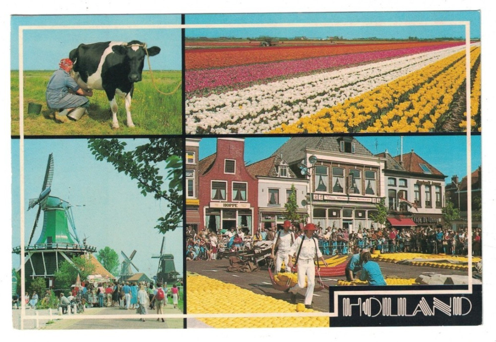 Vintage 1960-1970 Greetings From Holland Multi-View Postcard