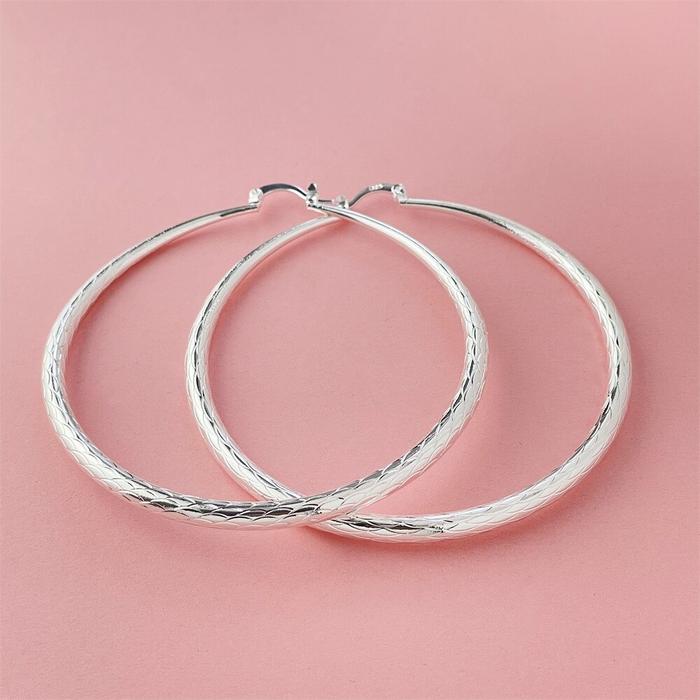 925 Silver 6.5CM Round Hoop Huggie Earrings Women Wedding Party Jewelry Gift