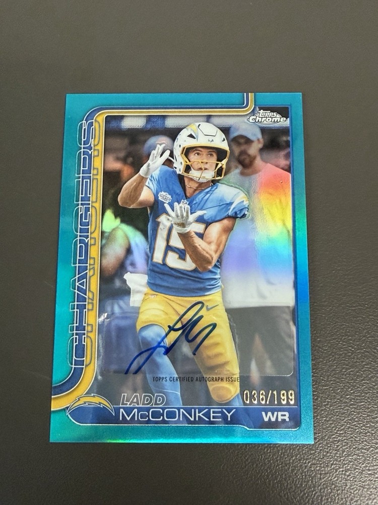 2025 Topps Chrome - Autographs Ladd McConkey #BA-LM Aqua Refractor /199 (AU)