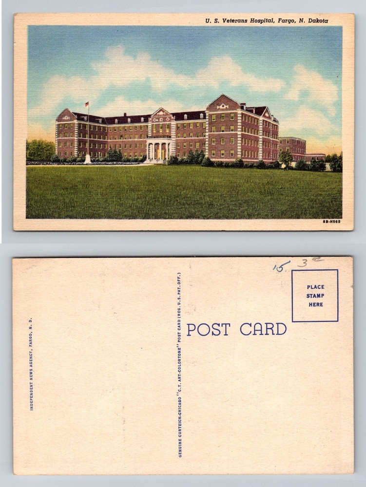 Fargo, ND-North Dakota, U.S. Veterans Hospital Brick Building Vintage Postcard